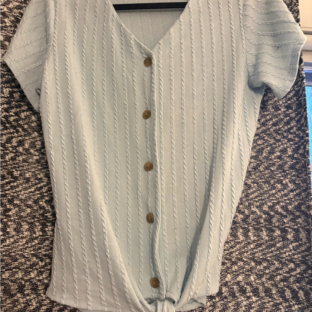 Vintage Light Blue Textured Button-Down Shirt